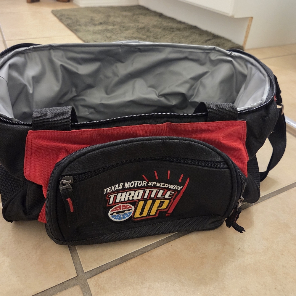 Texas Motor Speedway Cooler Black and Red Duffel Bag Throttle Up